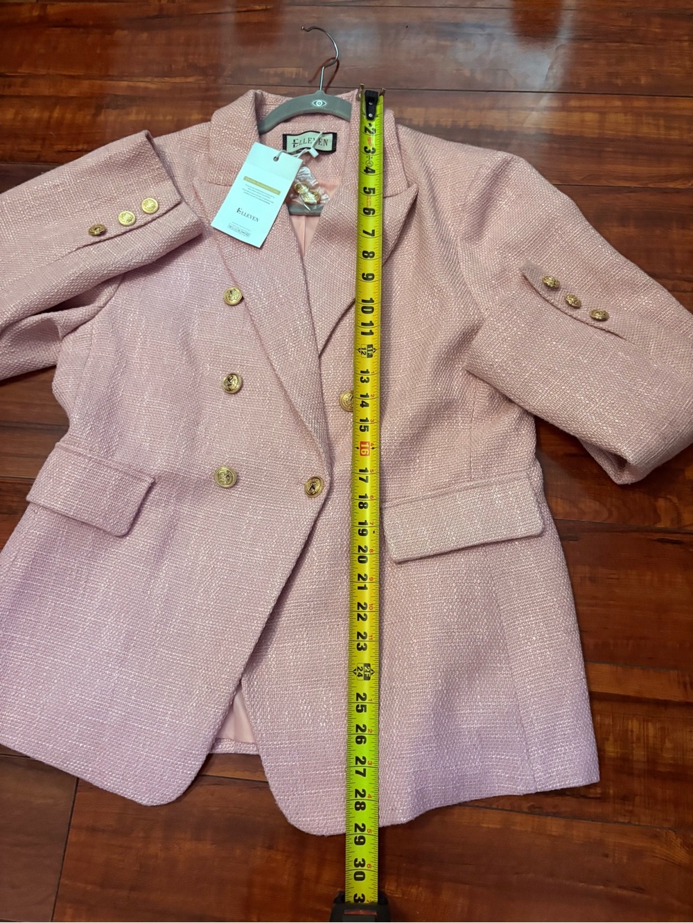 ELLEVEN Pink Tweed Business casual Blazer Jacket Gold Buttons - Picture 8 of 11